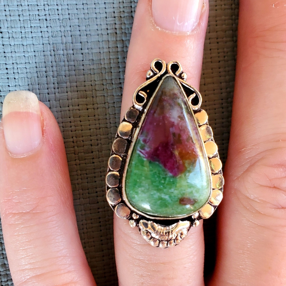 New Ruby in Zoisite 925 Silver Ring.